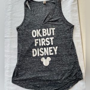 “OK but first Disney” tank top, gray, size M